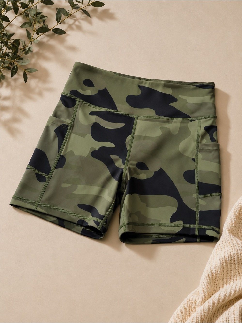 ZYIA Olive & Black Camo High-Rise Bike Shorts